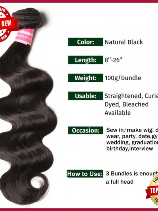 Body Wave Human Hair Weave 3 Bundles 100% Virgin Hair Extensions 14-18in